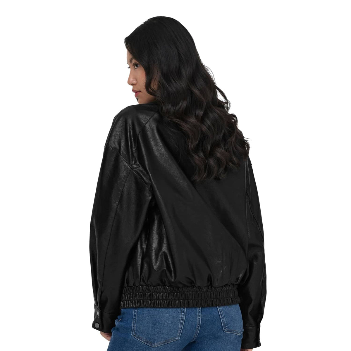 Only Julia Faux Leather Oversized Bomber Black  - 15373024B