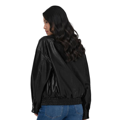 Only Julia Faux Leather Oversized Bomber Black  - 15373024B