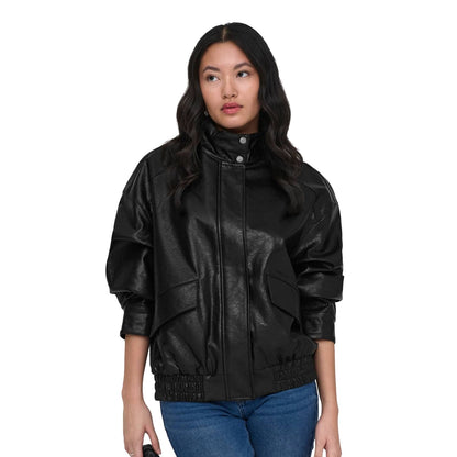 Only Julia Faux Leather Oversized Bomber Black  - 15373024B