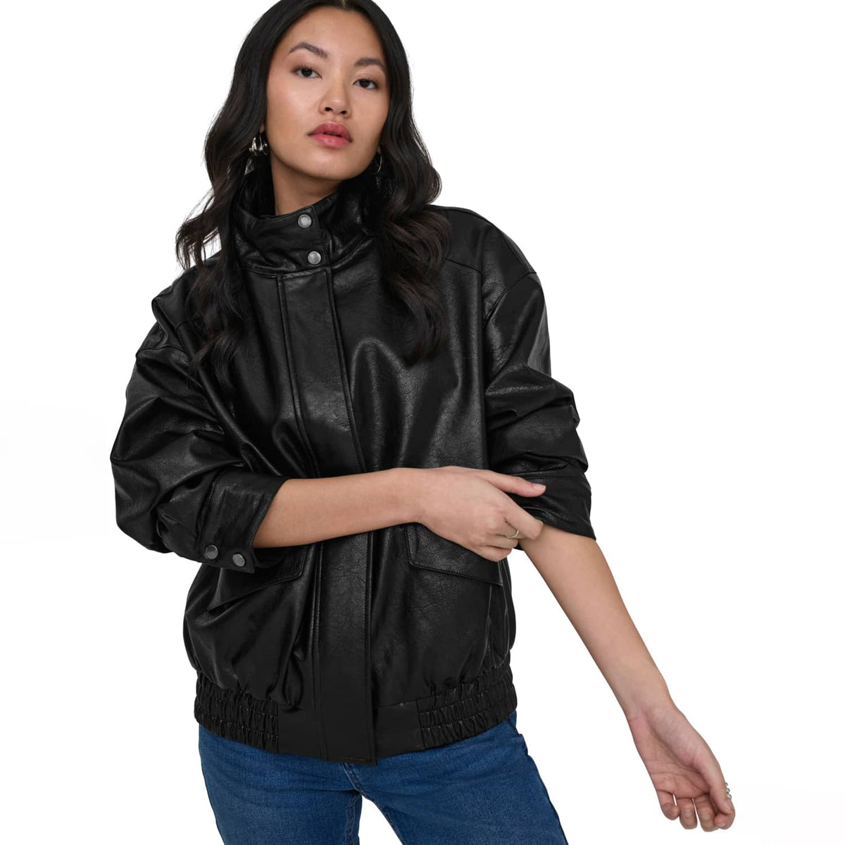 Only Julia Faux Leather Oversized Bomber Black  - 15373024B
