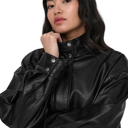 Only Julia Faux Leather Oversized Bomber Black  - 15373024B