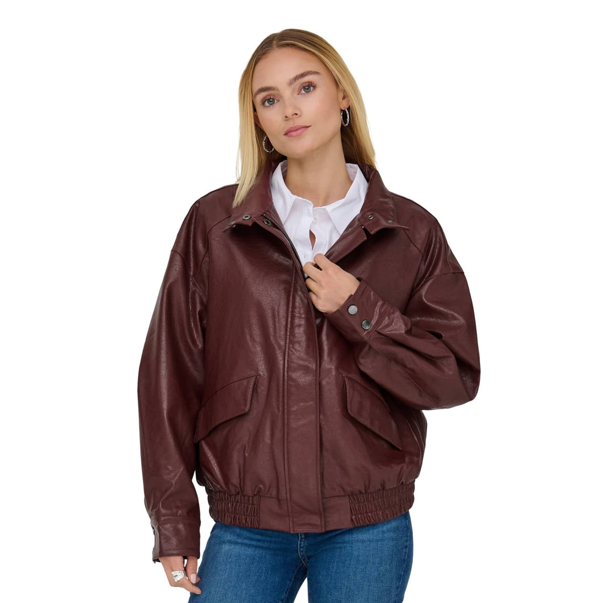 Only Julia Faux Leather Oversized Bomber Rum Raisin  - 15373024RR