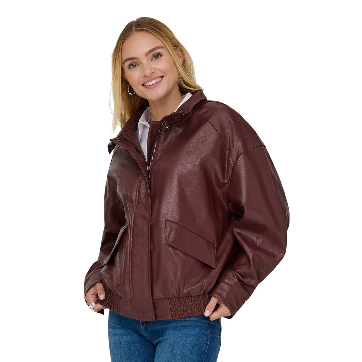 Only Julia Faux Leather Oversized Bomber Rum Raisin  - 15373024RR