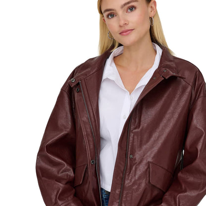 Only Julia Faux Leather Oversized Bomber Rum Raisin  - 15373024RR