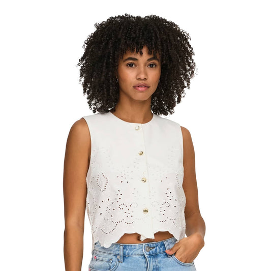 Only Reya S/L Bro Anglaise Waistcoat Cloud Dancer  - 15374075CD