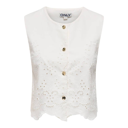 Only Reya S/L Bro Anglaise Waistcoat Cloud Dancer  - 15374075CD