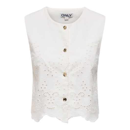 Only Reya S/L Bro Anglaise Waistcoat Cloud Dancer  - 15374075CD