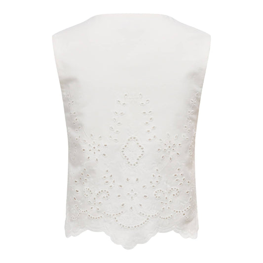 Only Reya S/L Bro Anglaise Waistcoat Cloud Dancer  - 15374075CD