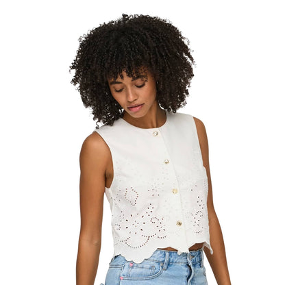 Only Reya S/L Bro Anglaise Waistcoat Cloud Dancer  - 15374075CD
