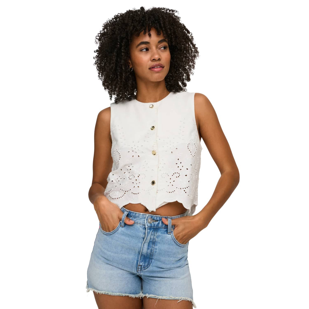 Only Reya S/L Bro Anglaise Waistcoat Cloud Dancer  - 15374075CD