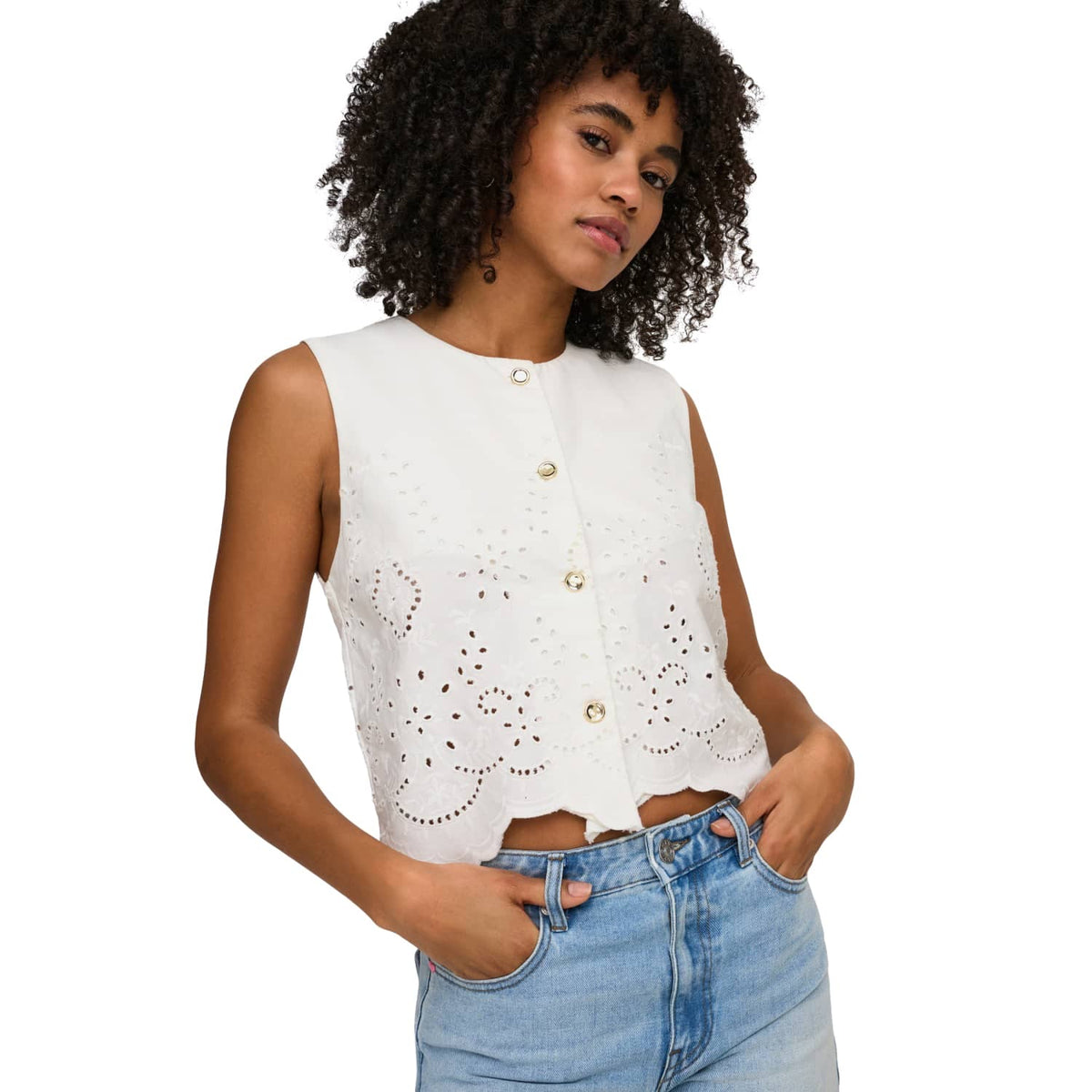 Only Reya S/L Bro Anglaise Waistcoat Cloud Dancer  - 15374075CD