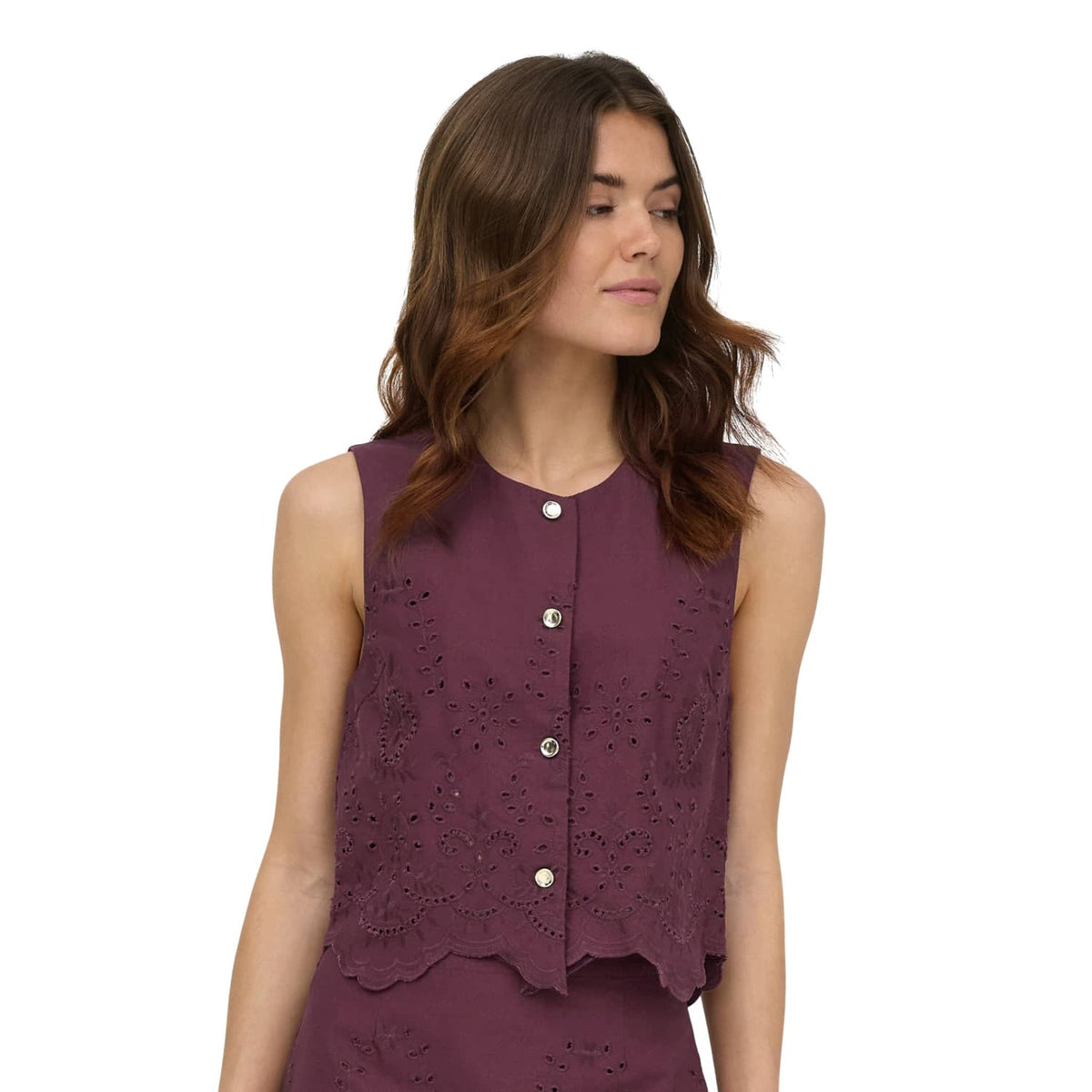 Only Reya S/L Bro Anglaise Waistcoat Tawny Port  - 15374075TP