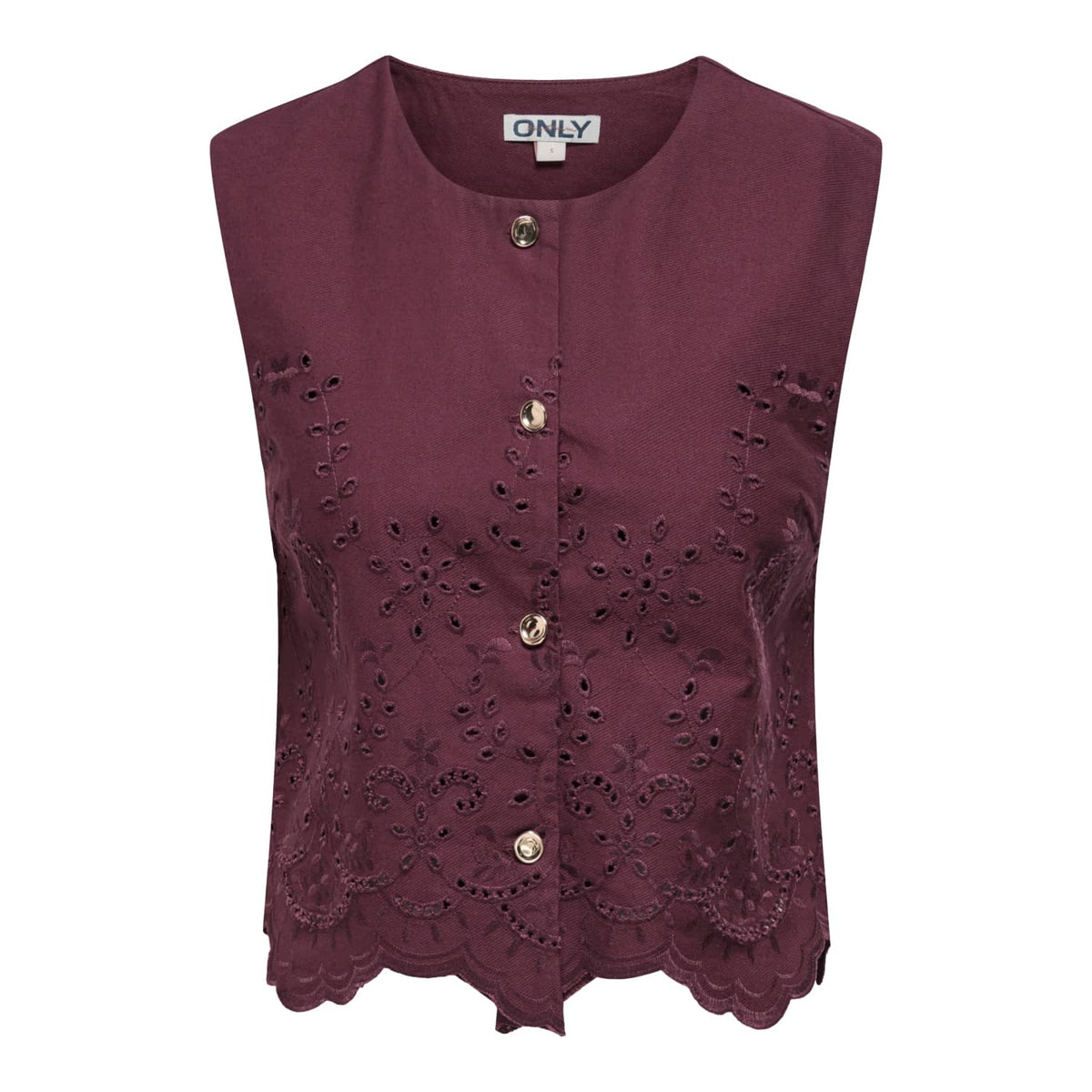 Only Reya S/L Bro Anglaise Waistcoat Tawny Port  - 15374075TP