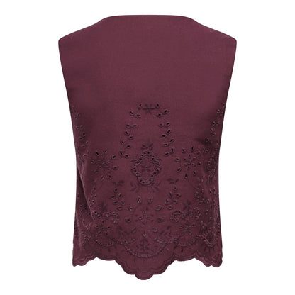 Only Reya S/L Bro Anglaise Waistcoat Tawny Port  - 15374075TP