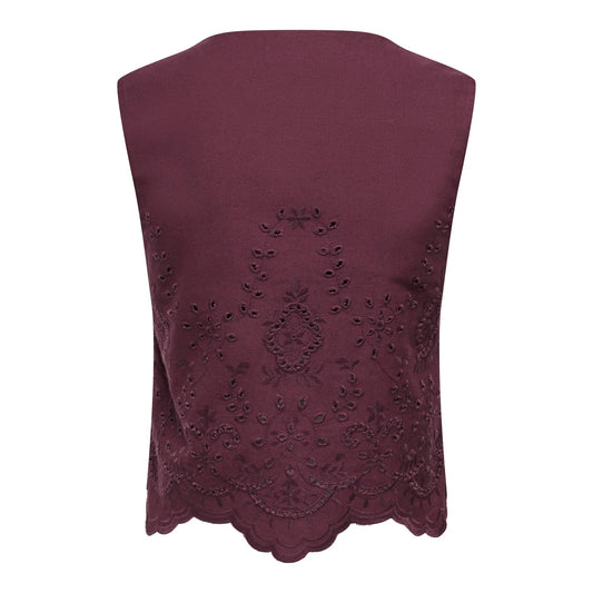 Only Reya S/L Bro Anglaise Waistcoat Tawny Port  - 15374075TP