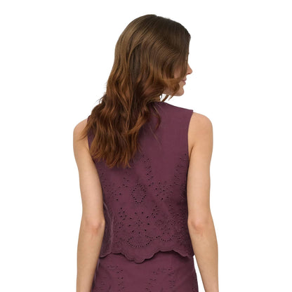 Only Reya S/L Bro Anglaise Waistcoat Tawny Port  - 15374075TP