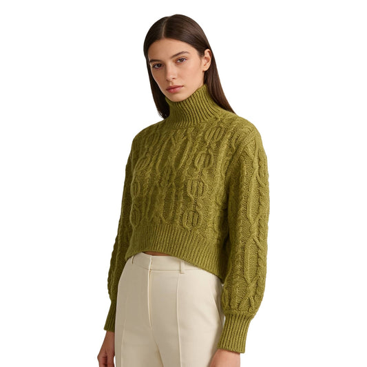 Only Hilde LS Short Cable Knit Cardamom Seed  - 15375336CS