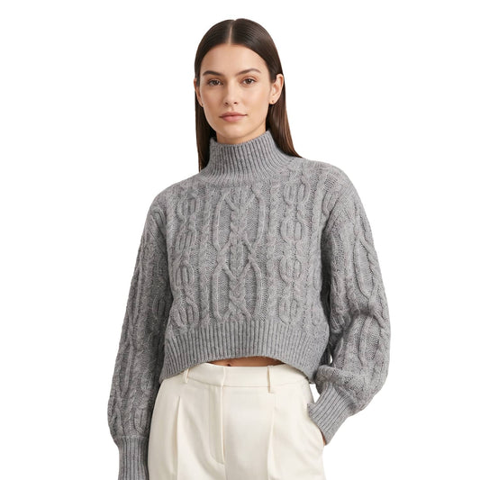 Only Hilde LS Short Cable Knit Medium Grey Melange  - 15375336MGM
