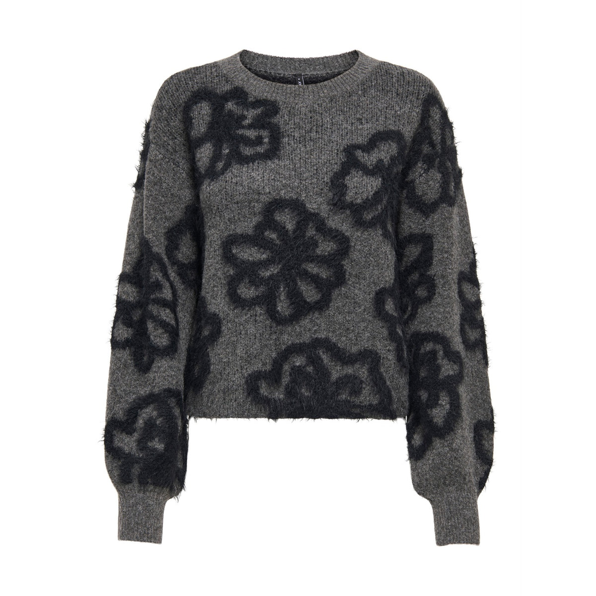 Only Felicia LS Short Oneck Detail NCA Knit Dark Grey  - 15375497DGM