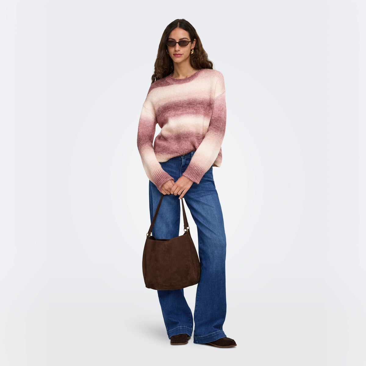 Only Dublin LS Space Dye O-Neck Knit Rose Brown  - 15378104RB