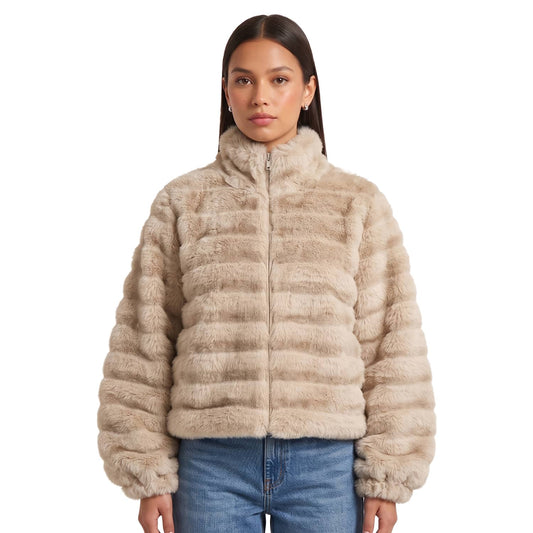 JDY Allie Faux Fur Jacket Silver Lining  - 15381247SL