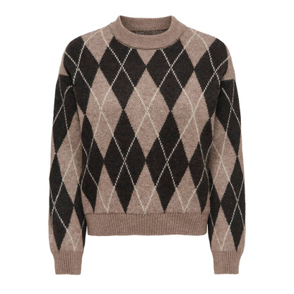 JDY Bianka L/S Argyle Pullover Knit Dark Chocolate Torte  - 15381327CT