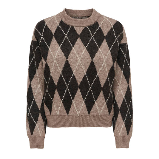 JDY Bianka L/S Argyle Pullover Knit Dark Chocolate Torte  - 15381327CT