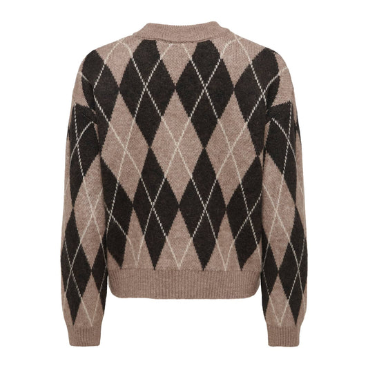 JDY Bianka L/S Argyle Pullover Knit Dark Chocolate Torte  - 15381327CT