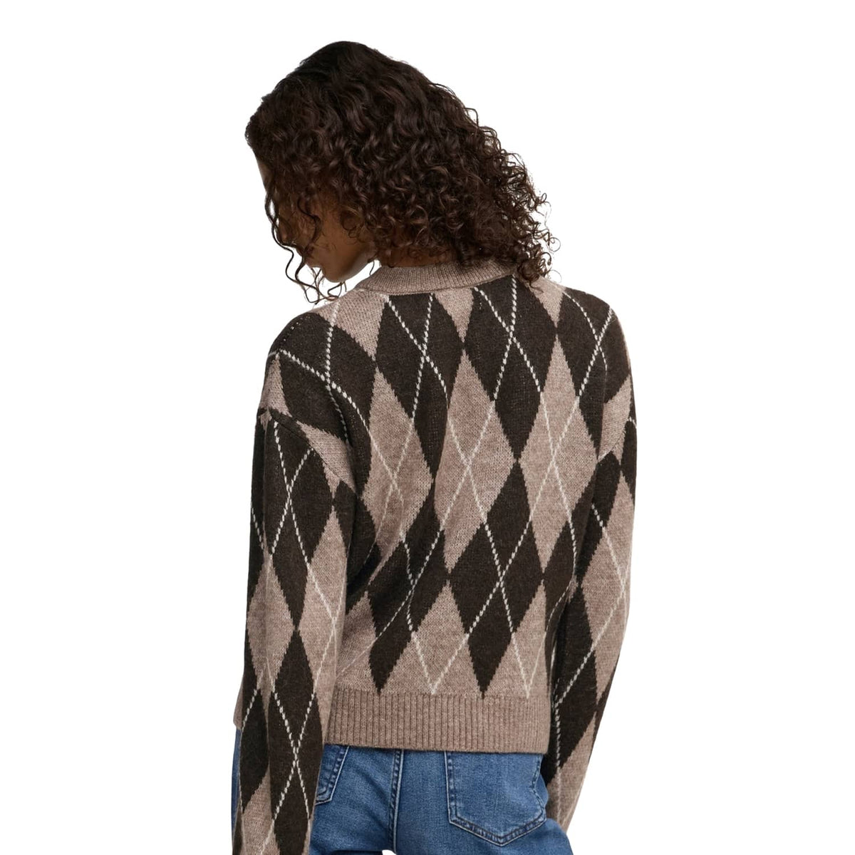 JDY Bianka L/S Argyle Pullover Knit Dark Chocolate Torte  - 15381327CT