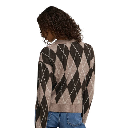 JDY Bianka L/S Argyle Pullover Knit Dark Chocolate Torte  - 15381327CT