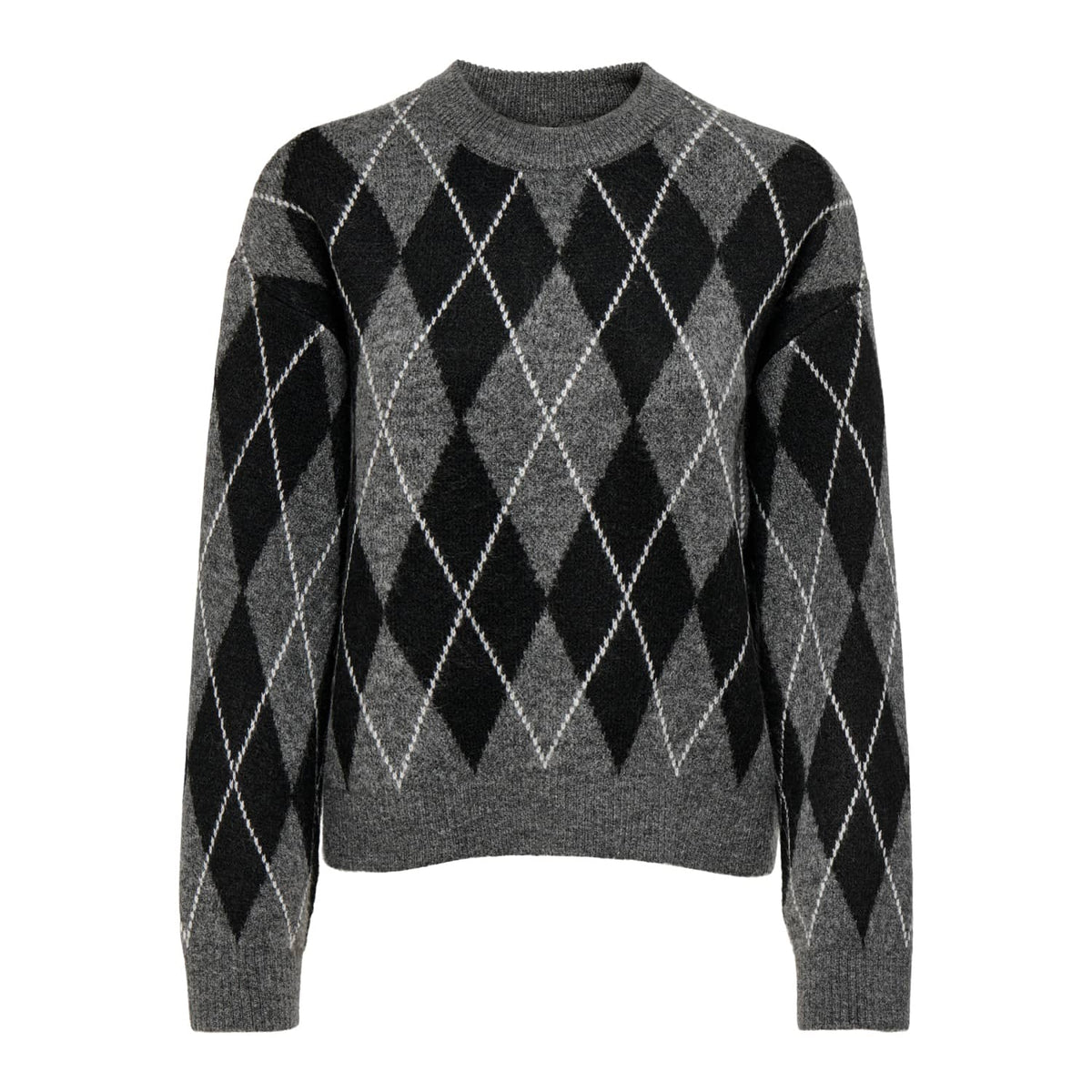 JDY Bianka L/S Argyle Pullover Knit Dark Grey Melange  - 15381327DGM