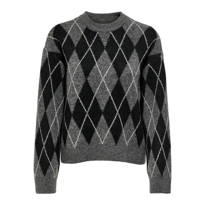 JDY Bianka L/S Argyle Pullover Knit Dark Grey Melange  - 15381327DGM