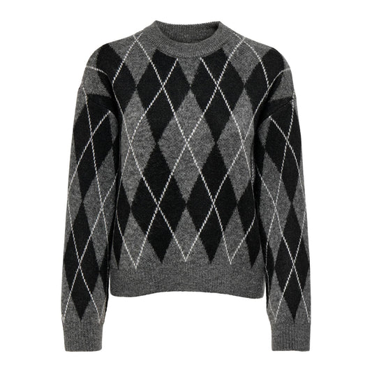 JDY Bianka L/S Argyle Pullover Knit Dark Grey Melange  - 15381327DGM