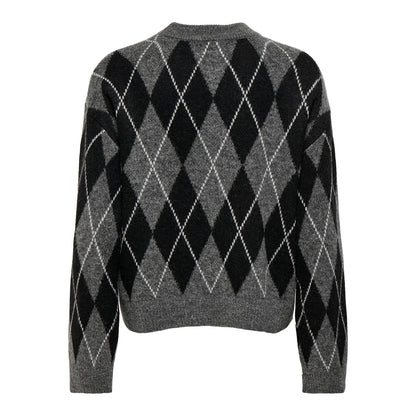 JDY Bianka L/S Argyle Pullover Knit Dark Grey Melange  - 15381327DGM
