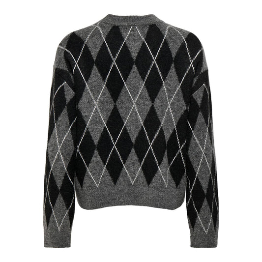 JDY Bianka L/S Argyle Pullover Knit Dark Grey Melange  - 15381327DGM