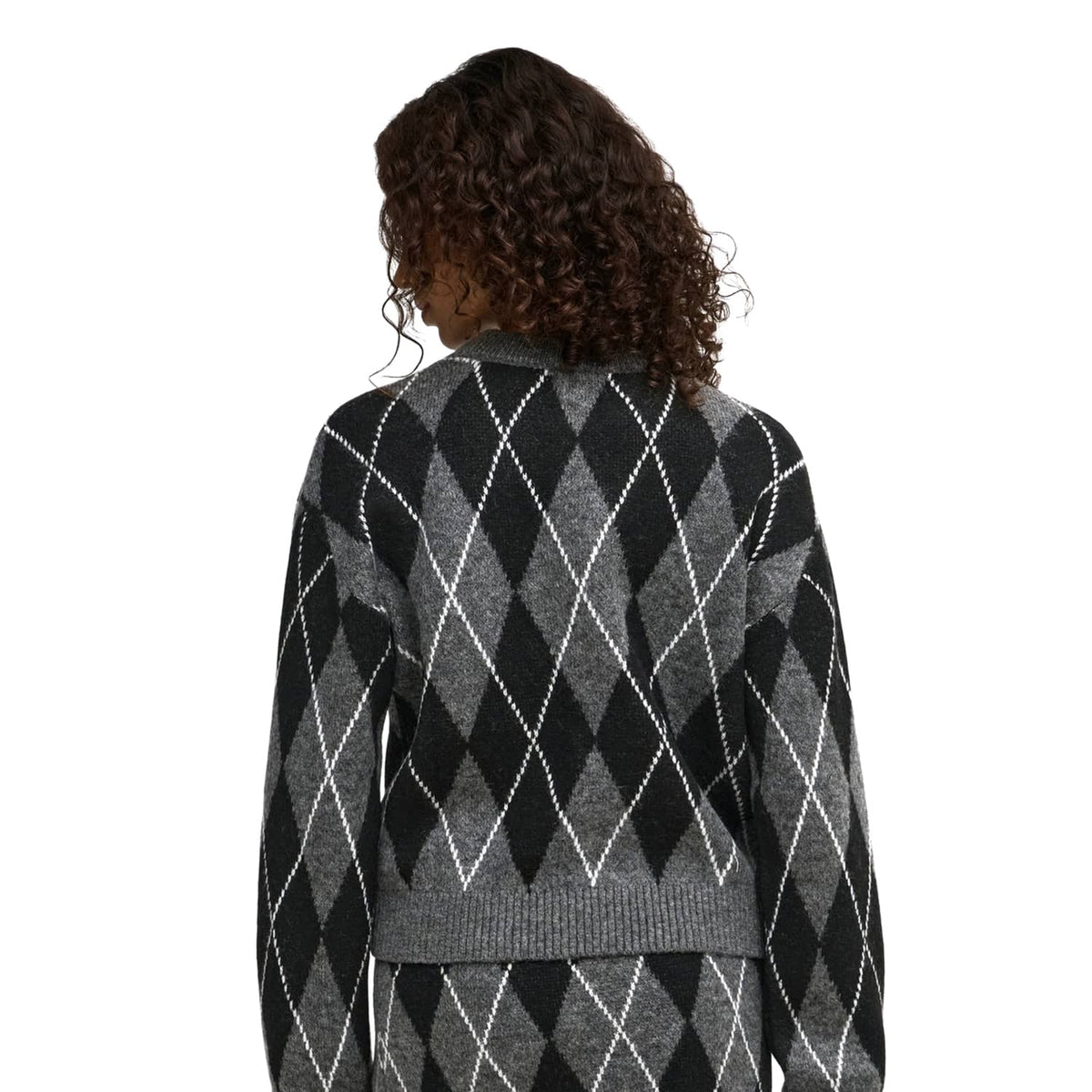 JDY Bianka L/S Argyle Pullover Knit Dark Grey Melange  - 15381327DGM