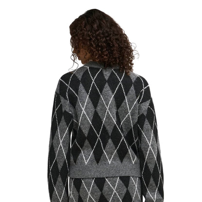 JDY Bianka L/S Argyle Pullover Knit Dark Grey Melange  - 15381327DGM
