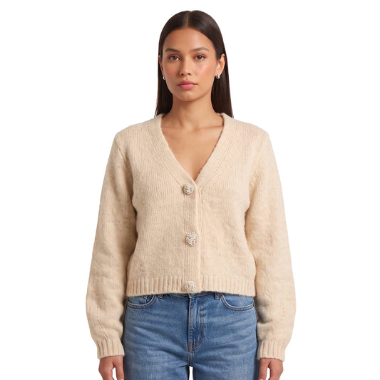 Only Zaggie LS Button V-Neck Cardigan Birch  - 15382143B