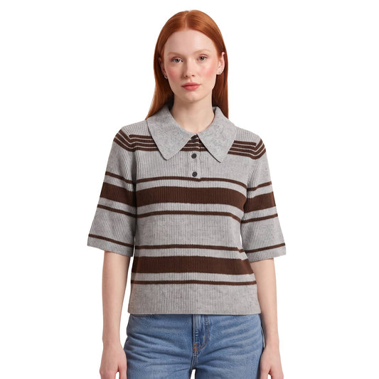 Only Louisia SS Collar Polo Knit Light Grey Melange  - 15382474LGM