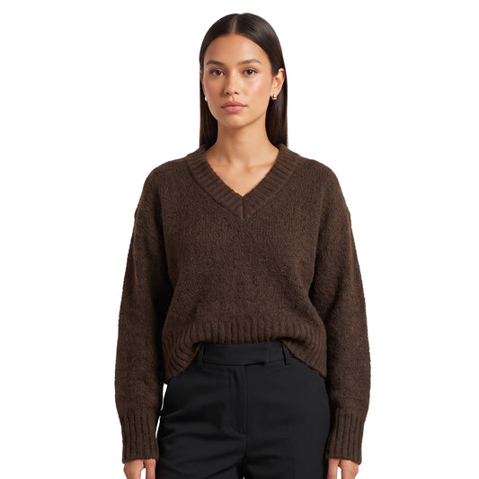 Only Fiona LS Loose V-Neck Knit Coffee Bean  - 15382494CB
