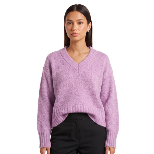 Only Fiona LS Loose V-Neck Knit Violet Tulle  - 15382494VT