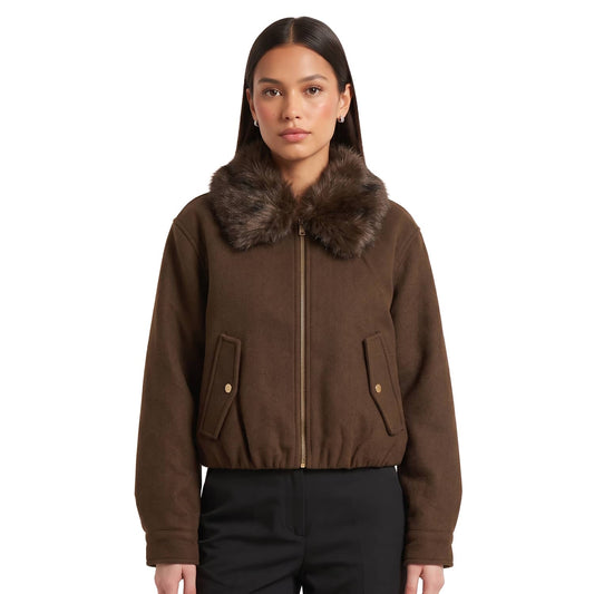 Only Sonya Fur Collar Bomber Carafe  - 15383391C