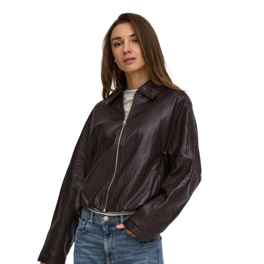 Only Masja Faux Leather Padded Bomber Chocolate Torte  - 15385182CT