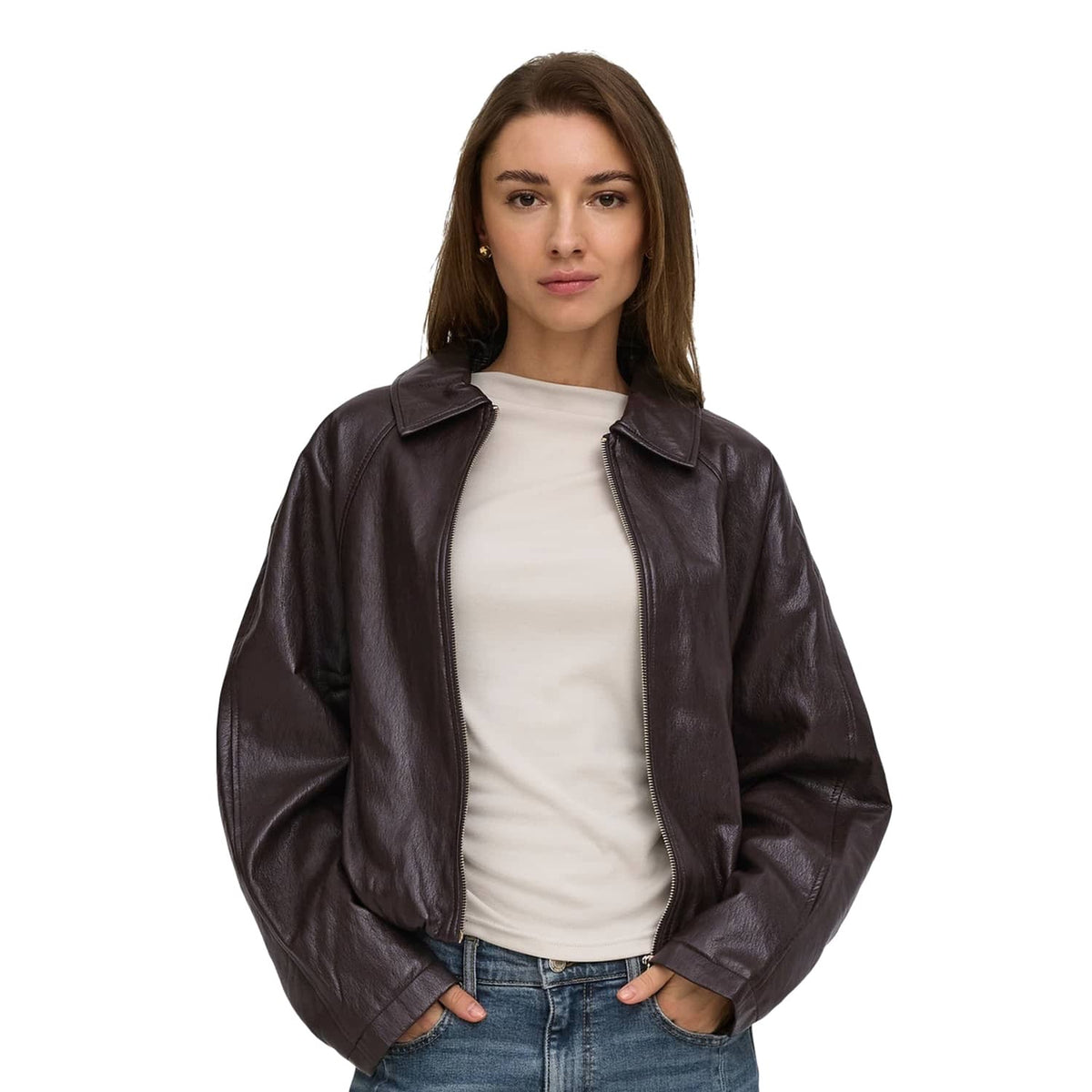 Only Masja Faux Leather Padded Bomber Chocolate Torte  - 15385182CT