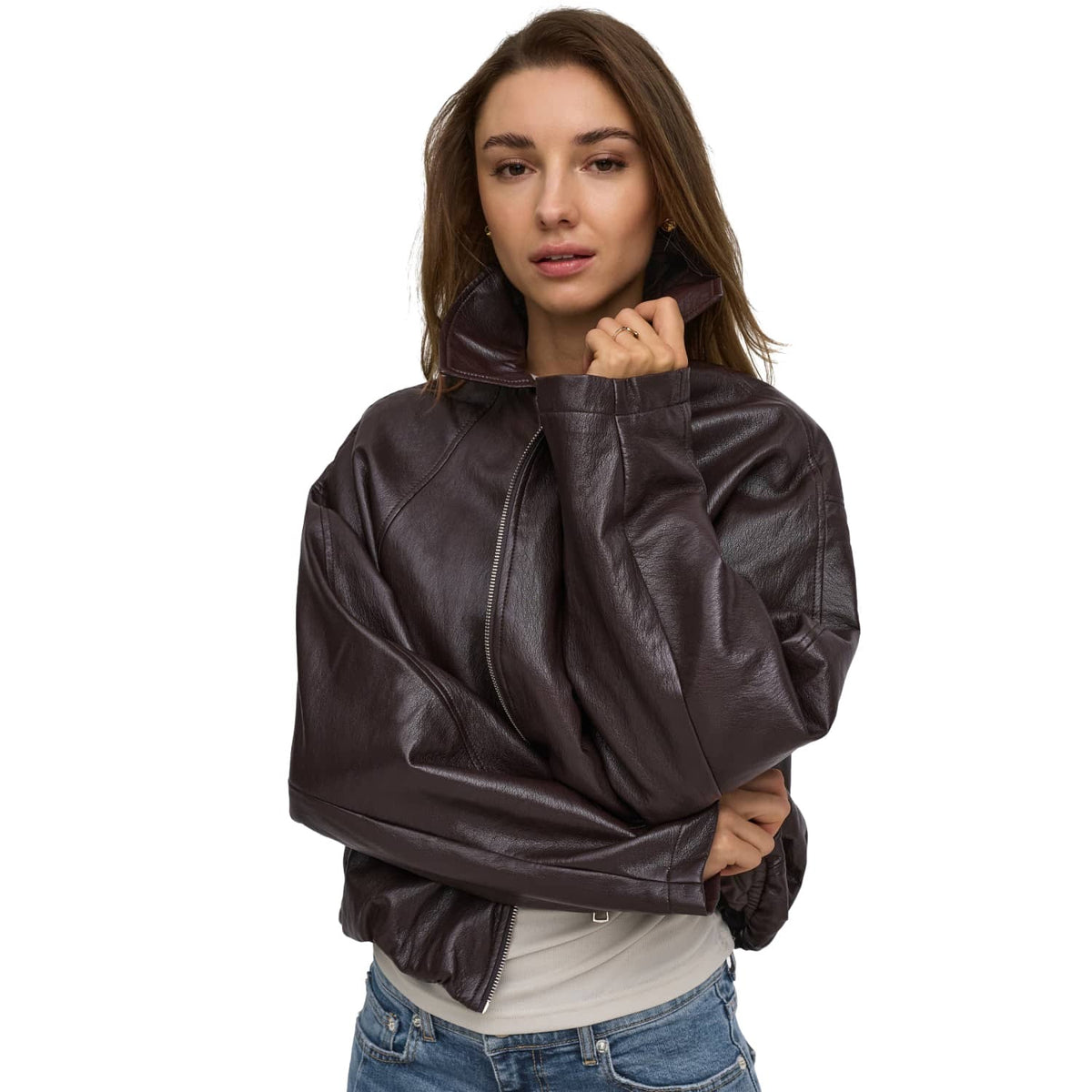 Only Masja Faux Leather Padded Bomber Chocolate Torte  - 15385182CT