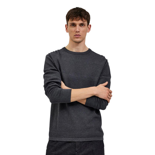 Selected Homme Maine LS Knit Crew Neck Dark Grey  - 16084076DG