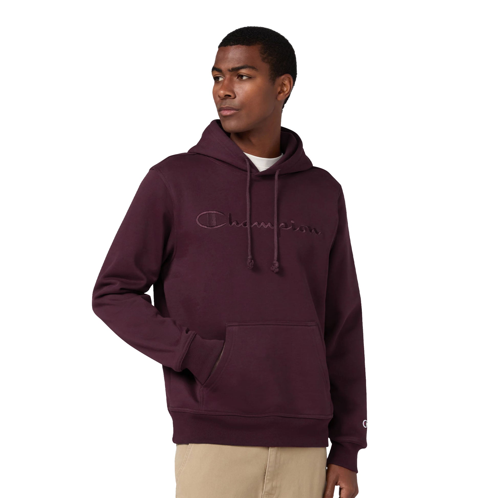Champion Big Embroidered Logo Icon Hoodie Burgundy  - 220271-RS522