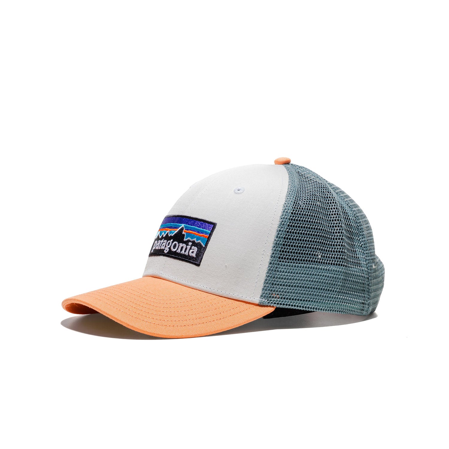 Patagonia P-6 Logo LoPro Trucker Hat White w/Peach Sherbet  - 38283-WTPE