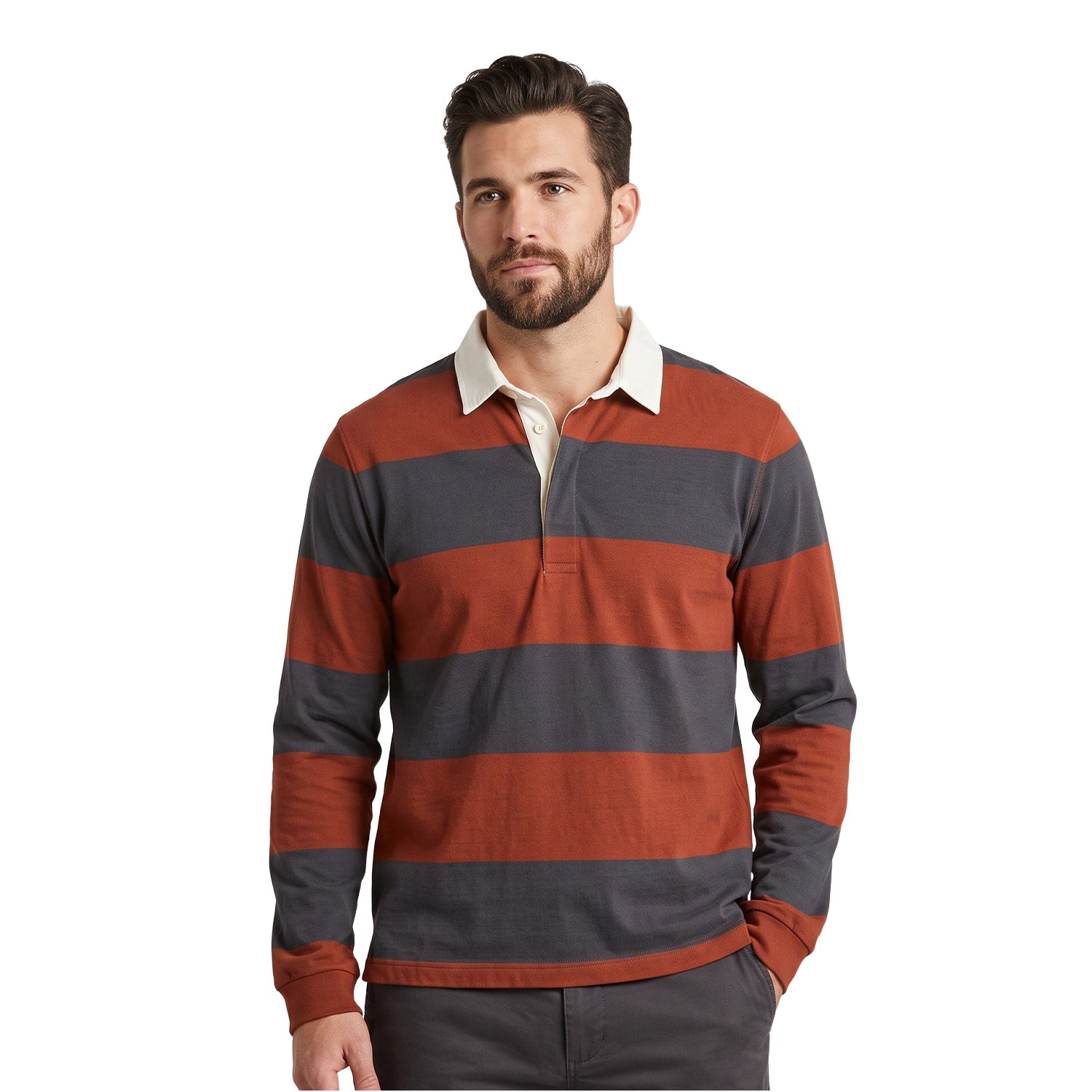 Patagonia Long-Sleeved Rugby Shirt Wide Stripe: Rusty Red  - 42250-WSRU