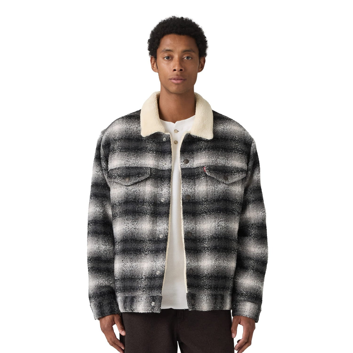 Levis Relaxed Fit Sherpa Trucker Jacket Ivy Plaid Thunder  - A6030-0036